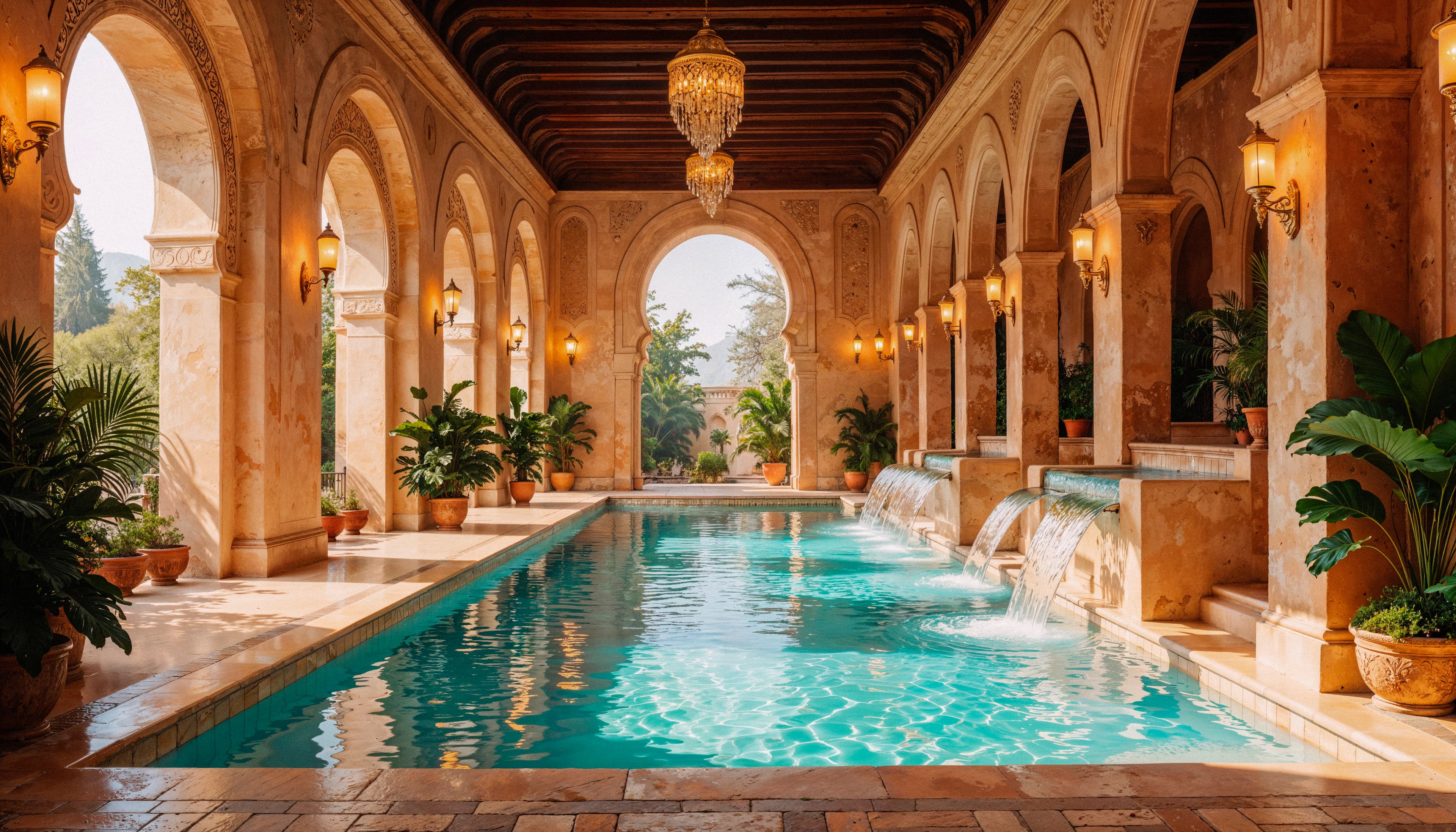 Luxury resort pool at Raj Aangan